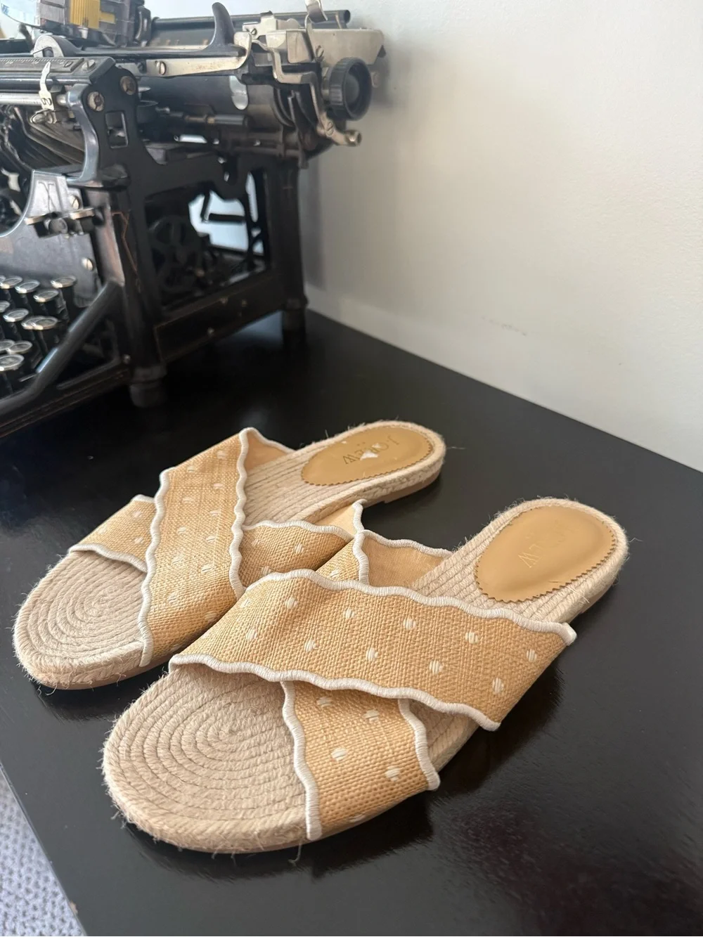 J. Crew Mustard Scallop Espadrille Slide Mules